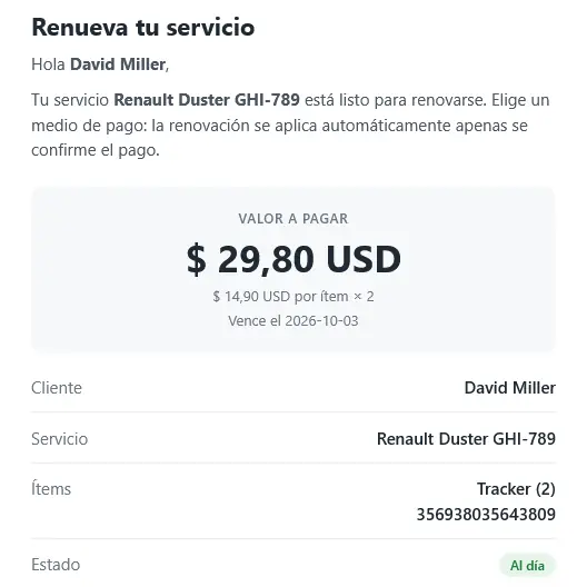 Página de pago que ve el cliente